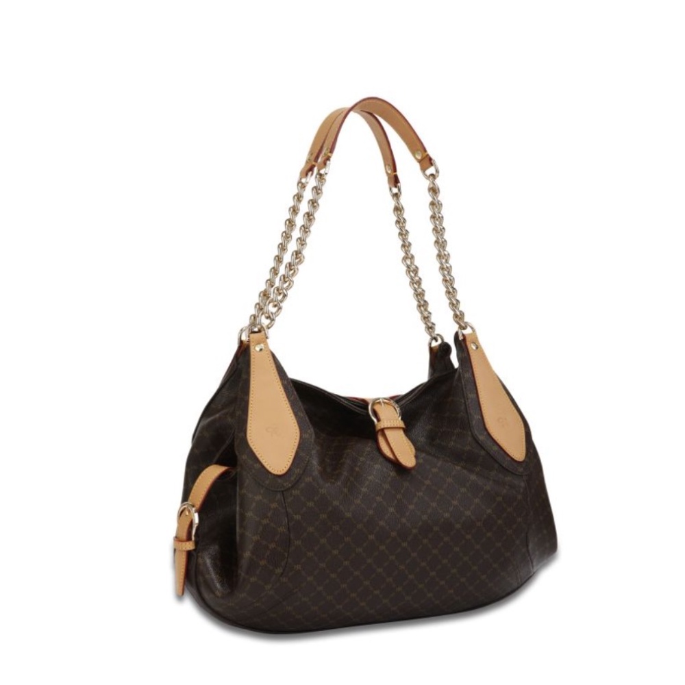 Rioni Maybel Buckle Carrier Brown and Tan Shoulder Bag with Gold Chain Straps